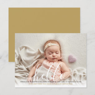 Carte Postale Faire-part Bébé Photo Élégant Script Hello Gold Birth Announ