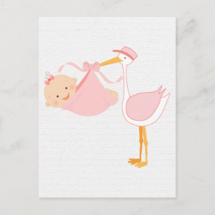 Carte Postale Faire-part Belle cigogne de roses pâles, c'est une fille !
