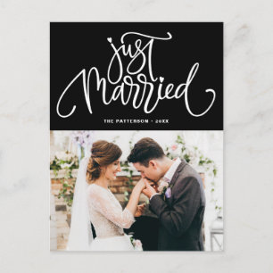 Carte Postale Faire-part Belle Lettres Noir Juste Marié Mariage Photo