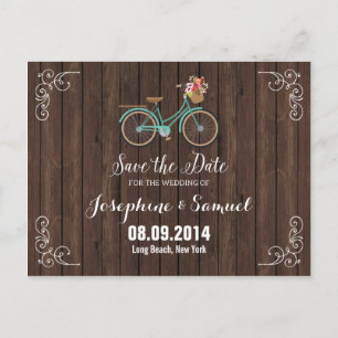 Carte Postale Faire-part Bicyclette Enregistrer La Date Annonce Bois