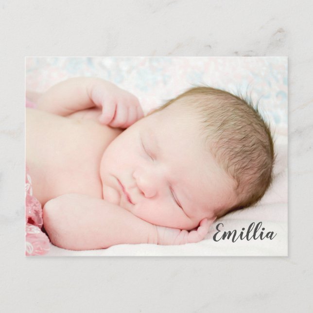 Carte Postale Faire-part Bienvenue photo nouveau-né bébé fille arrivée modè (Devant)