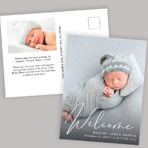 Carte Postale Faire-part Bienvenue White Script Photo Overlay Naissance