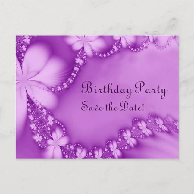 Carte Postale Faire-part Bijou Floral Pourpre, Fête d'Anniversaire (Devant)