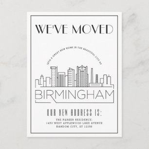 Carte Postale Faire-part Birmingham Skyline Moderne Deco Changement d'Adres