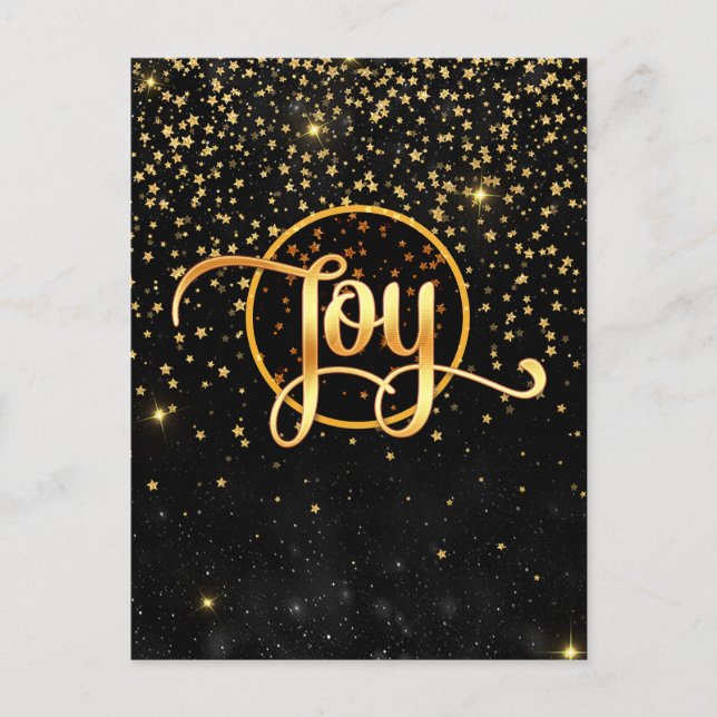Carte Postale Faire-part Black and Gold Stars JOY (Devant)