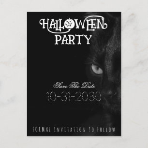 Carte Postale Faire-part Black Cat Eyes Halloween Party Enregistrer la date