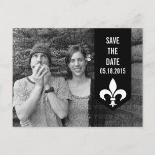 Carte Postale Faire-part Black Chic Flourish Banner Enregistrer la date Car