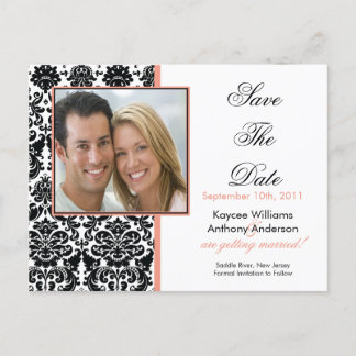 Carte Postale Faire-part Black Damask Photo Save The Date POSTCARD!