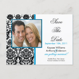 Carte Postale Faire-part Black Damask Photo Save The Date POSTCARD!