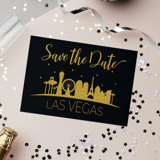 Carte Postale Faire-part Black Gold Las Vegas Strip Wedding Enregistrer La  (Créateur téléchargé)