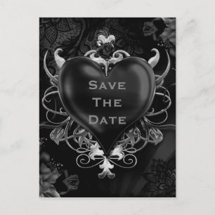 Carte Postale Faire-part Black Gothic Love Heart Wedding Enregistrer la dat