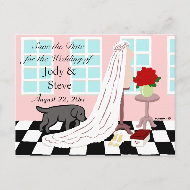 Carte Postale Faire-part Black Labrador Enregistrer La Date (Devant)