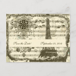 Carte Postale Faire-part Black Paris Eiffel Tower Musique Cream Sauvez la d