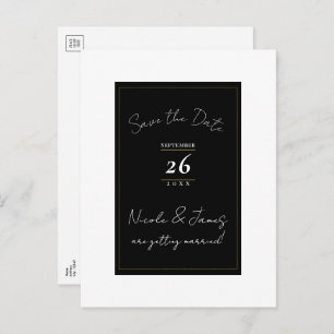 Carte Postale Faire-part Black White Gold Modern Minimal Enregistrer la dat