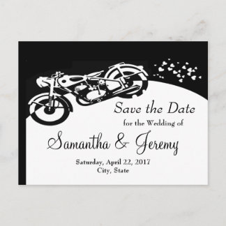 Carte Postale Faire-part Black White Motorcycle Custom Wedding Date de sauv