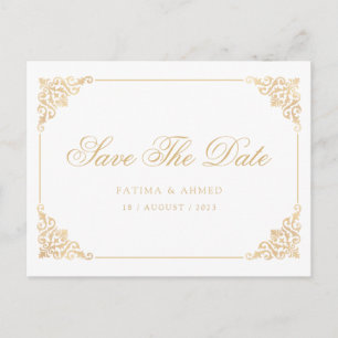 Carte Postale Faire-part Blanc Baroque Musulman Sauvez La Date Annonce
