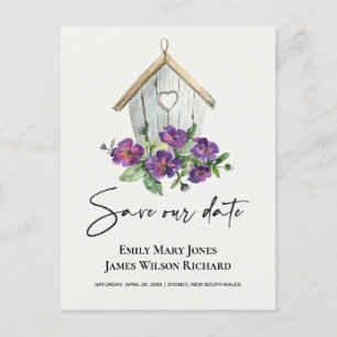 CARTE POSTALE FAIRE-PART BLANC BOHO RUSTIC FLORAL BIRDHOUSE ENREGISTRER LA 