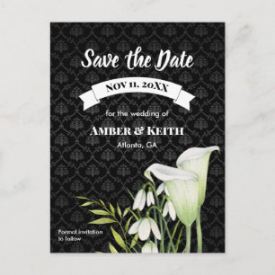Carte Postale Faire-part Blanc Calla Snowdrops Mariage Enregistrer La Date