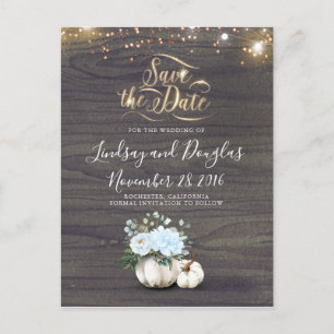 Carte Postale Faire-part Blanc Floral Citrouille Rustic Fall Sauvez la date