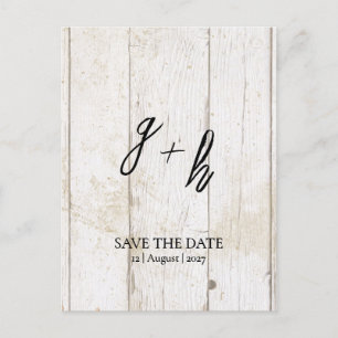 Carte Postale Faire-part Blanc Minimaliste Bois Vintage Sauver Date Initial