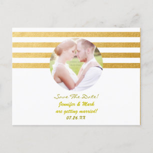 Carte Postale Faire-part Blancs & Gold Foil Stripes Enregistrer Date Photo 