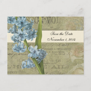 Carte Postale Faire-part Bleu botanique Vintage Enregistrer la date