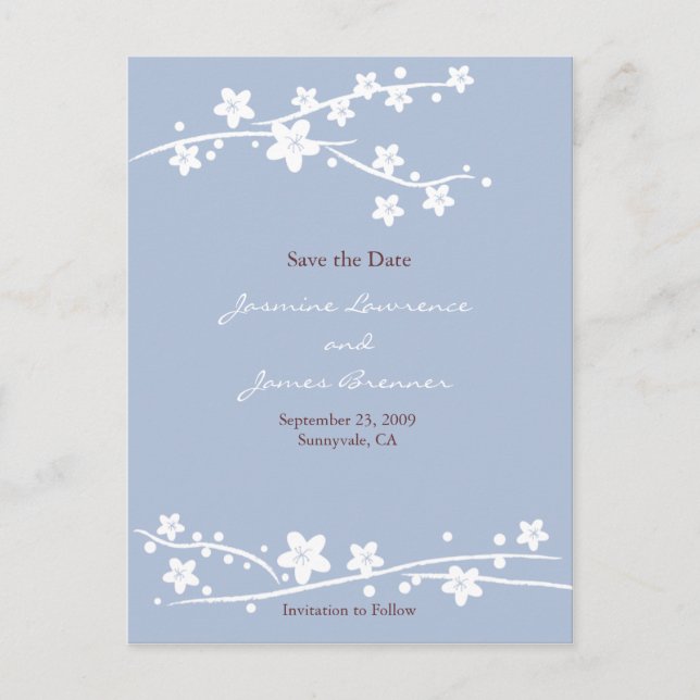 Carte Postale Faire-part Bleu cerise en fleurs (Devant)