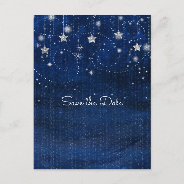 Carte Postale Faire-part Bleu clair et argenté étoile Whimsical Celestin (Devant)
