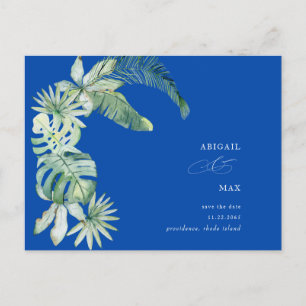 Carte Postale Faire-part Bleu Cobalt Méditerranéen Tropical Enregistrez la 