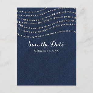 Carte Postale Faire-part Bleu Denim & Diamants Sparkle Bling Enregistrer La