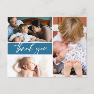 Carte Postale Faire-part Bleu Deuxième bébé Merci multi photo