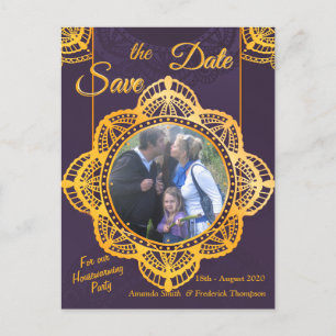 Carte Postale Faire-part Bleu marine ou violet avec Mandalas or