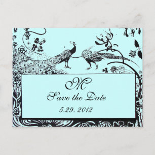 Carte Postale Faire-part Bleu noir et blanc de MONOGRAMME d'INSÉPARABLES de