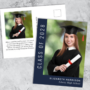 Carte Postale Faire-part Bleu Photo Simple Graduation