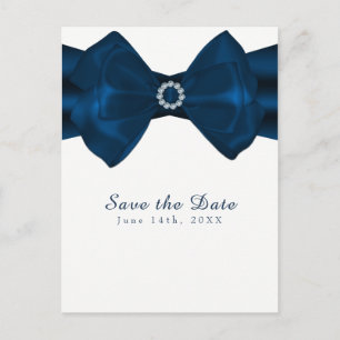 Carte Postale Faire-part Bleu Ruban & Diamants Elegant Glam Enregistrer la 