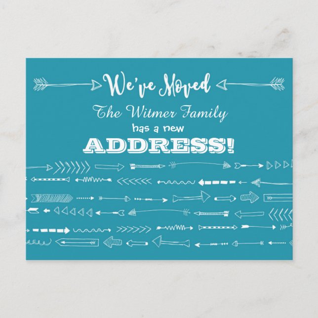 Carte Postale Faire-part Bleu turquoiseFlèches modernes Doodles Mouvement F (Devant)