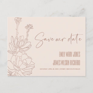 CARTE POSTALE FAIRE-PART BLEUS DÉSERT CACTI SUCCULENT SKETCH ENREGISTRER LA
