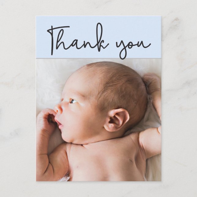 Carte Postale Faire-part Blue - Baby boy Photo merci Script Birth (Devant)