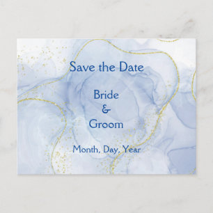 Carte Postale Faire-part Blue Gold Swirl Save the Date
