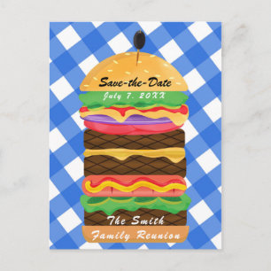 Carte Postale Faire-part Blue Hamburger Summer Cookout Barbecue BBQ Party