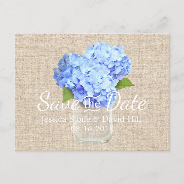 Carte Postale Faire-part Blue Hydrangea Mason Jar Mariage Enregistrer la da (Devant)