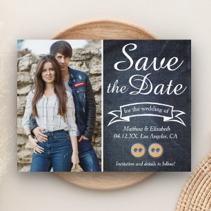 Carte Postale Faire-part Blue Jeans Couple Denim Wedding Enregistrer la d