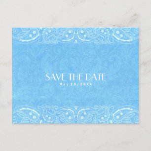 Carte Postale Faire-part Blue Rustic Paisley Country Western Enregistrer La