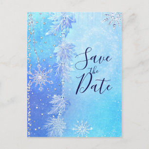 Carte Postale Faire-part Blue Winter Feuilles & Snowflakes Enregistrer la d