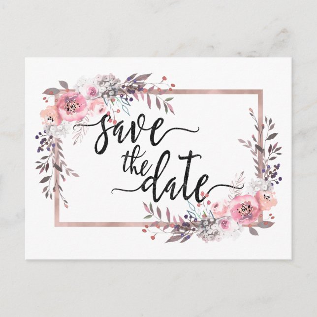 Carte Postale Faire-part Blush & Rose Gold encadré mariage Enregistrer la d (Devant)