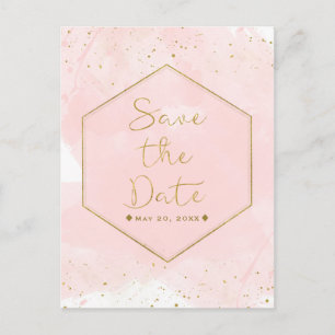Carte Postale Faire-part Blush rose & Gold Splatter Moderne Enregistrer la 