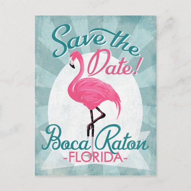 Carte Postale Faire-part Boca Raton Enregistrer La Date Flamant rose Rose (Devant)