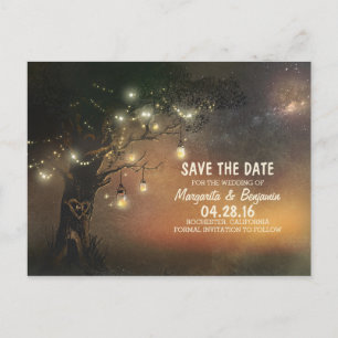 Carte Postale Faire-part Bocal de lucioles arbre rustique save the date