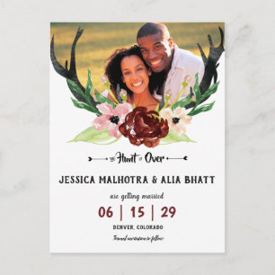 Carte Postale Faire-part Boho Burgundy La chasse aux fleurs est terminée Éc