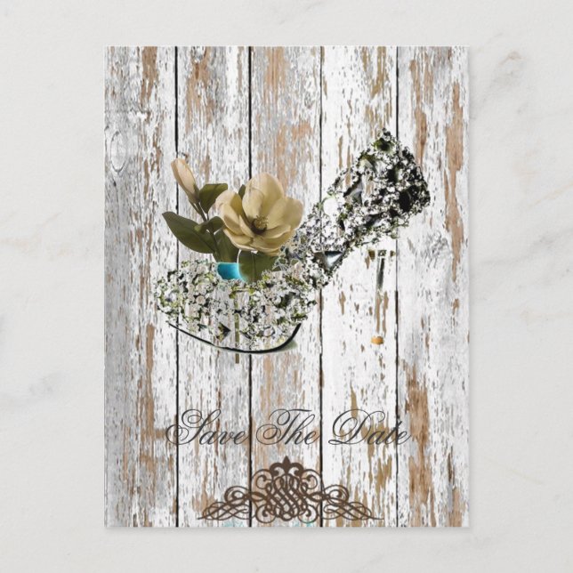 Carte Postale Faire-part boho chic grange bois mariage campagnard rustique (Devant)